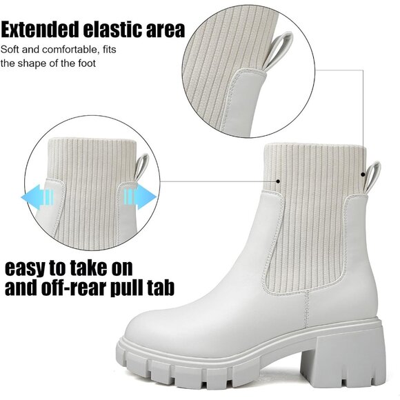 Women's Chelsea Platform White-pm Ankle Boots Stylish Comfortable Slip On Shoes - Picture 4 of 7
